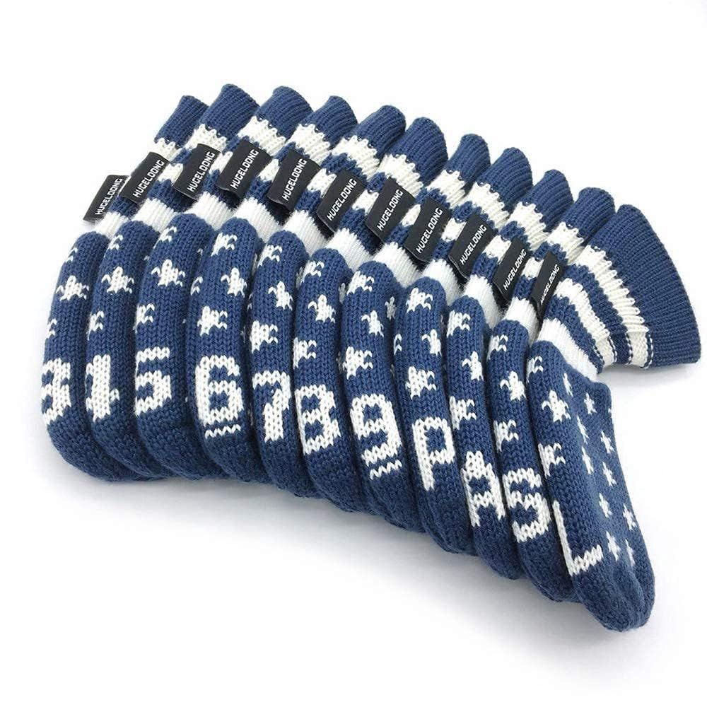 星図案トップに数字Navy|White アイアンカバー ニットゴルフヘッドカバー HUGELOONG