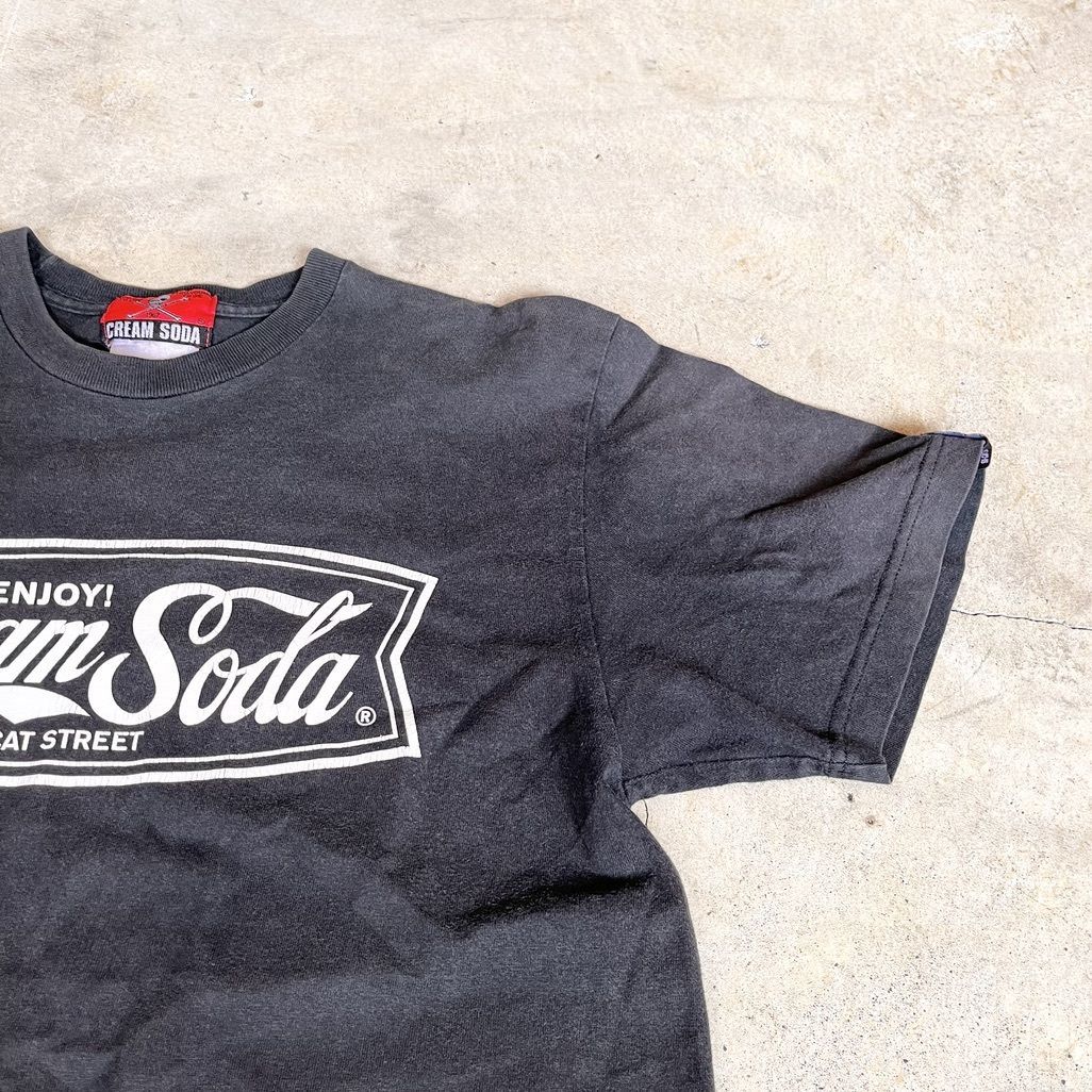 CREAM SODA クリームソーダ カーシブロゴTシャツ 半袖Tシャツ ブラック メンズM相当 ロゴ ロカビリー パンク ブラックキャッツ