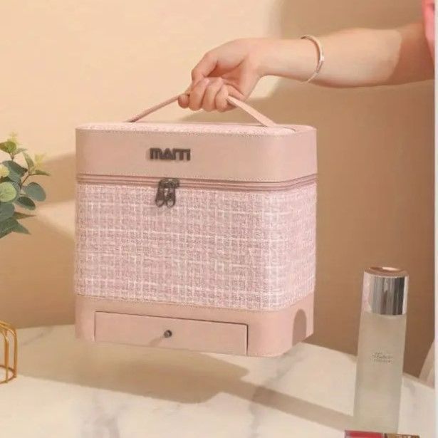メイクボックス  ブルー ピンク 化粧水 化粧品 クリーム ブラシ ネイル用品 お洒落 モダン かわいい SNS映え インスタ映え