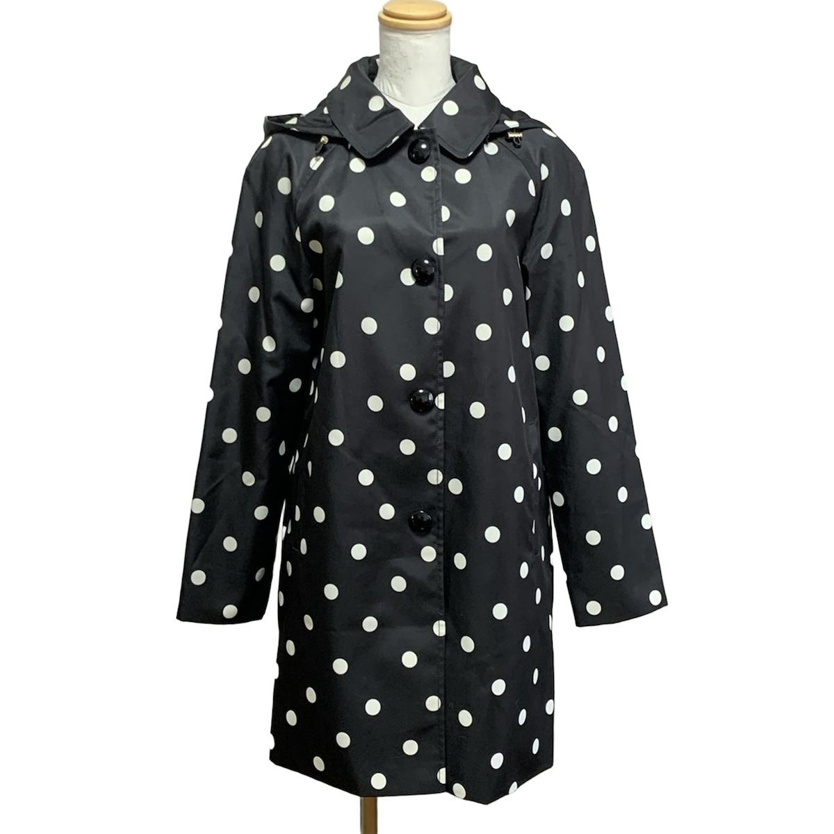 Kate spade ケイトスペード コート サイズXS レディース - 黒×アイボリー 長袖|ドット柄|春|秋