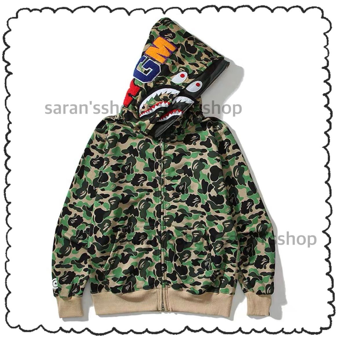 M〜3XL】 A BATHING APE BAPE エイプ ベイプ ABC CAMO SHARK FULL ZIP HOODIE シャーク フルジップ  パーカー ベイビーマイロ トレーナー スウェット トップス 緑 グリーン 迷彩 ダブルフード - メルカリ