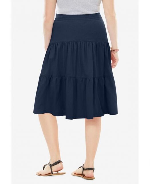 鑑賞に適した ウーマン ウィズイン レディース スカート ボトムス Women s Within Elastic-Waist Knit Tiered Skirt Navy 大人気!