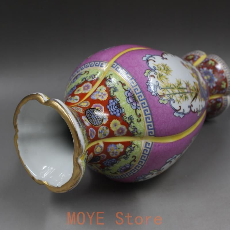 大清雍正蒔金琺瑯彩花鳥花口瓶 景徳鎮 陶磁器 装飾品 現代工芸品