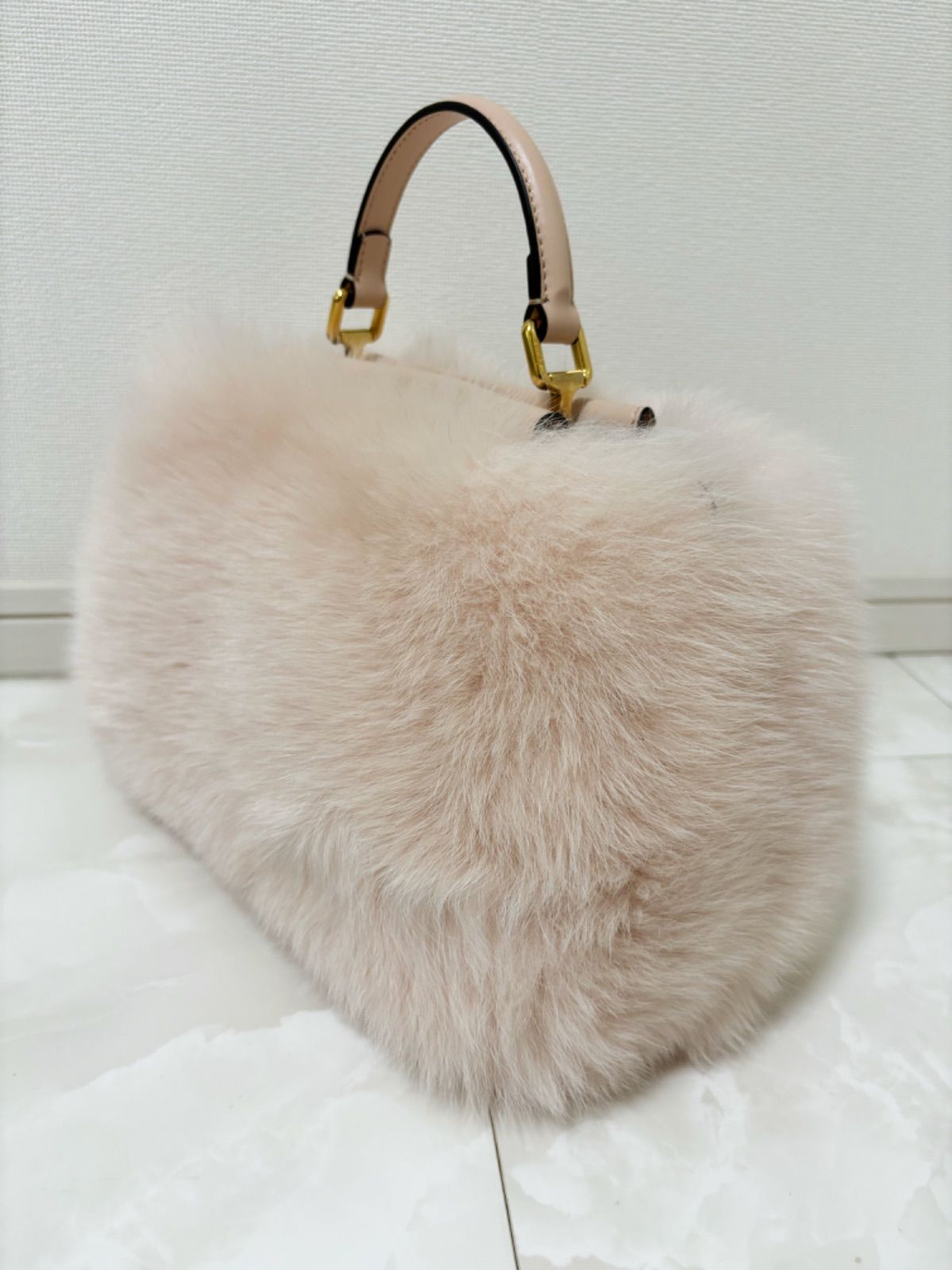 FENDI フェンディ ミニピーカブー ファー フォックス ピンク レザー 