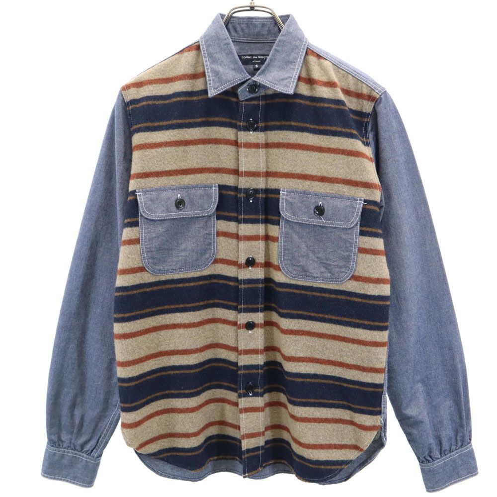 コムデギャルソンオム 2013年 日本製 ボーダー柄切替 長袖 シャツ S