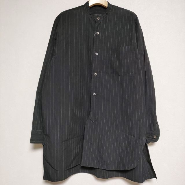 COMOLI バンドカラーシャツ  CHALK STRIPE 定価24000円 Q03-02002 長袖シャツ ブラック メンズ コモリ【中古】4-0701M∞