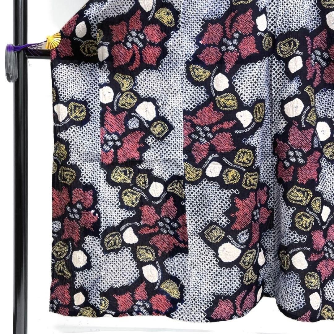 浴衣 有松鳴海絞り 花模様 リーフ 藍色 着物 033a d - メルカリ