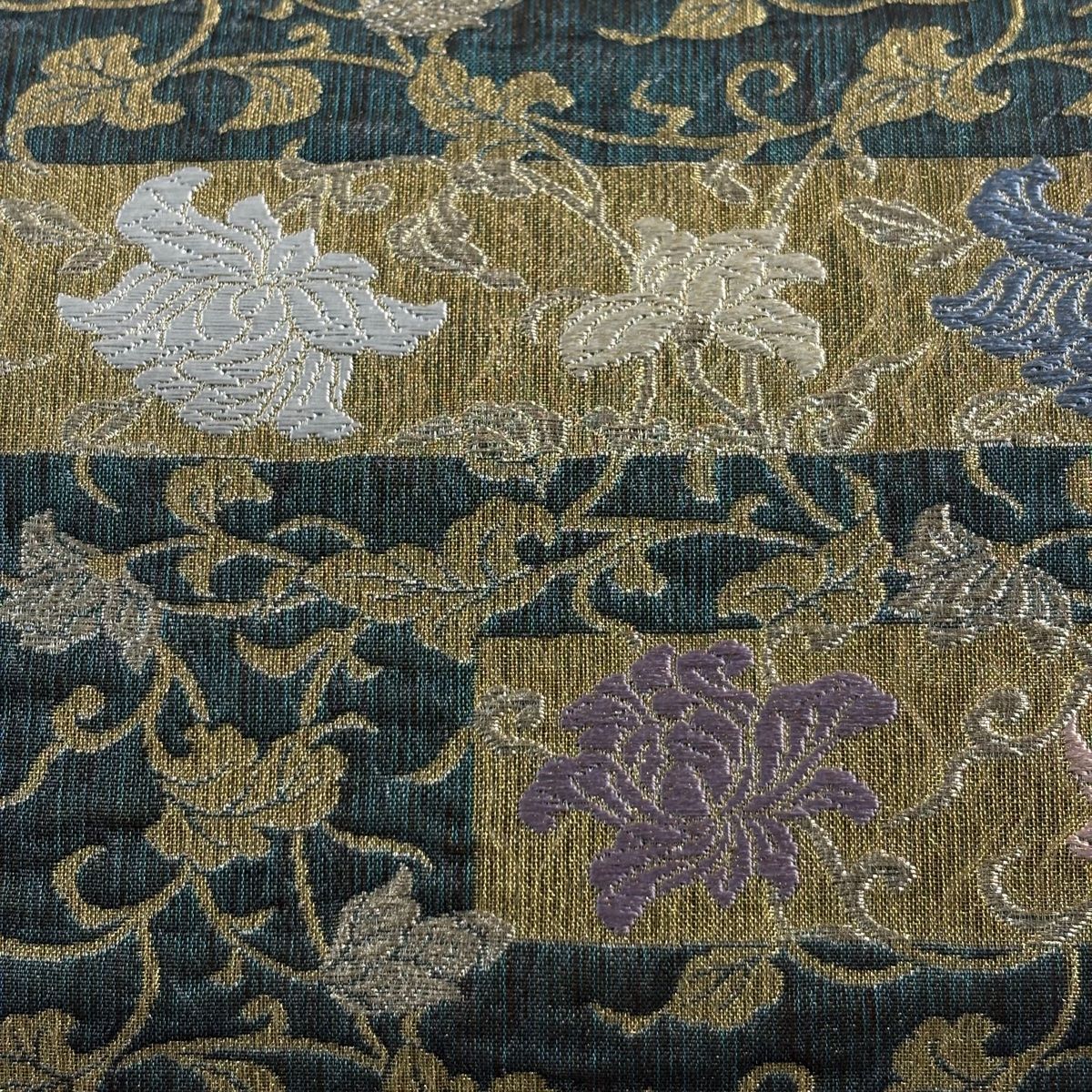 袋帯 美品 名品 落款 華文 金銀糸 唐織 茶緑色 六通 正絹