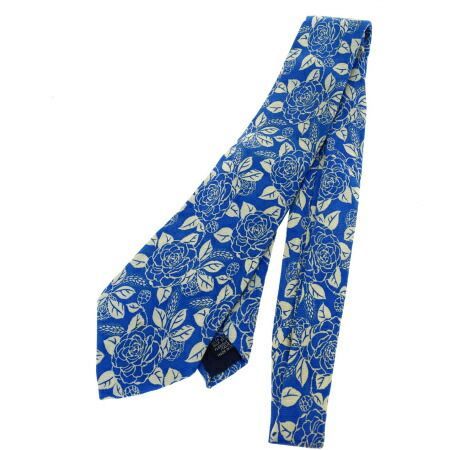 【中古】 シャネル CHANEL ネクタイ カメリア ブルー シルク 100% メンズ 03BM211