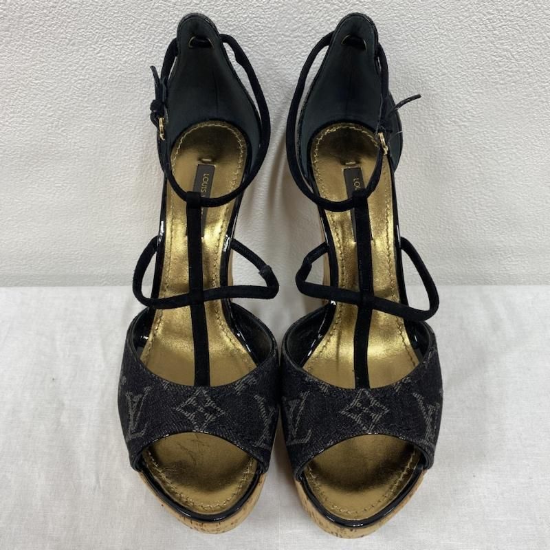 Louis Vuitton ウェッジサンダル ゴールド/ブラック LOUIS VUITTON ルイヴィトン サンダル モノグラム ウェッジ
