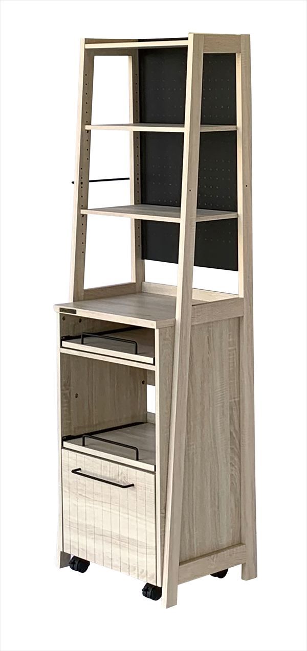 レンジラック Lily 60cm 収納家具 キッチン収納 レンジボード 910218449 北欧 キッチン収納 シリーズ 木目調 ホワイト ブラック ツートン 有孔ボード 小物収納 清潔感 モダン