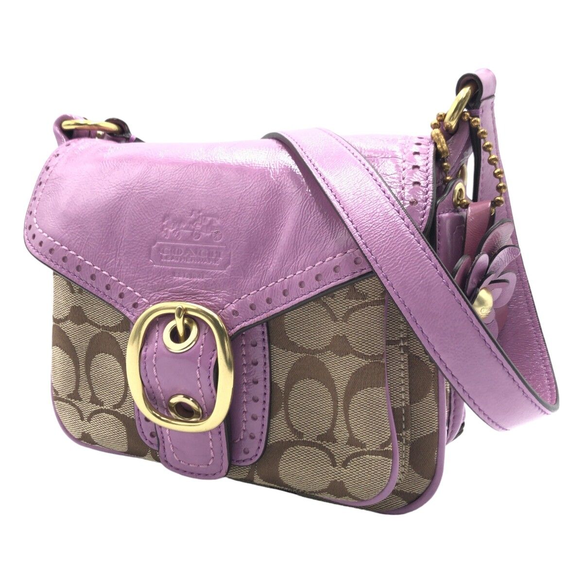 COACH コーチ シグネチャー パープル 紫 マルチカラー キャンバス 