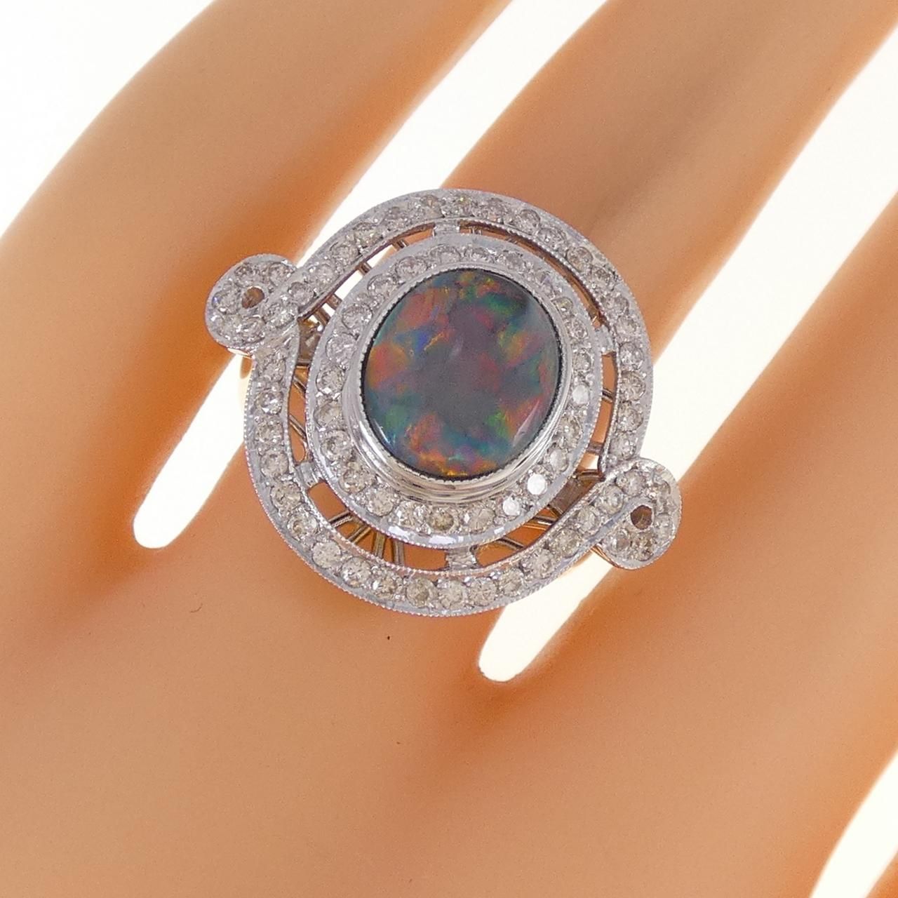 750WG/750YG ブラックオパール リング - メルカリ 