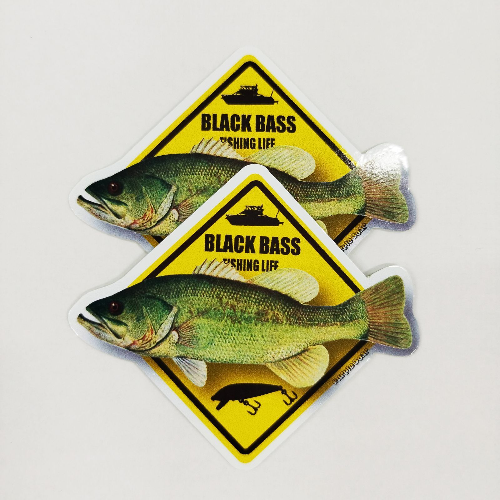 送料無料　トリックアート　Black bass「ブラックバス看板ステッカー」（約５３ｍｍ×約６０ｍｍ）１０枚セット販売