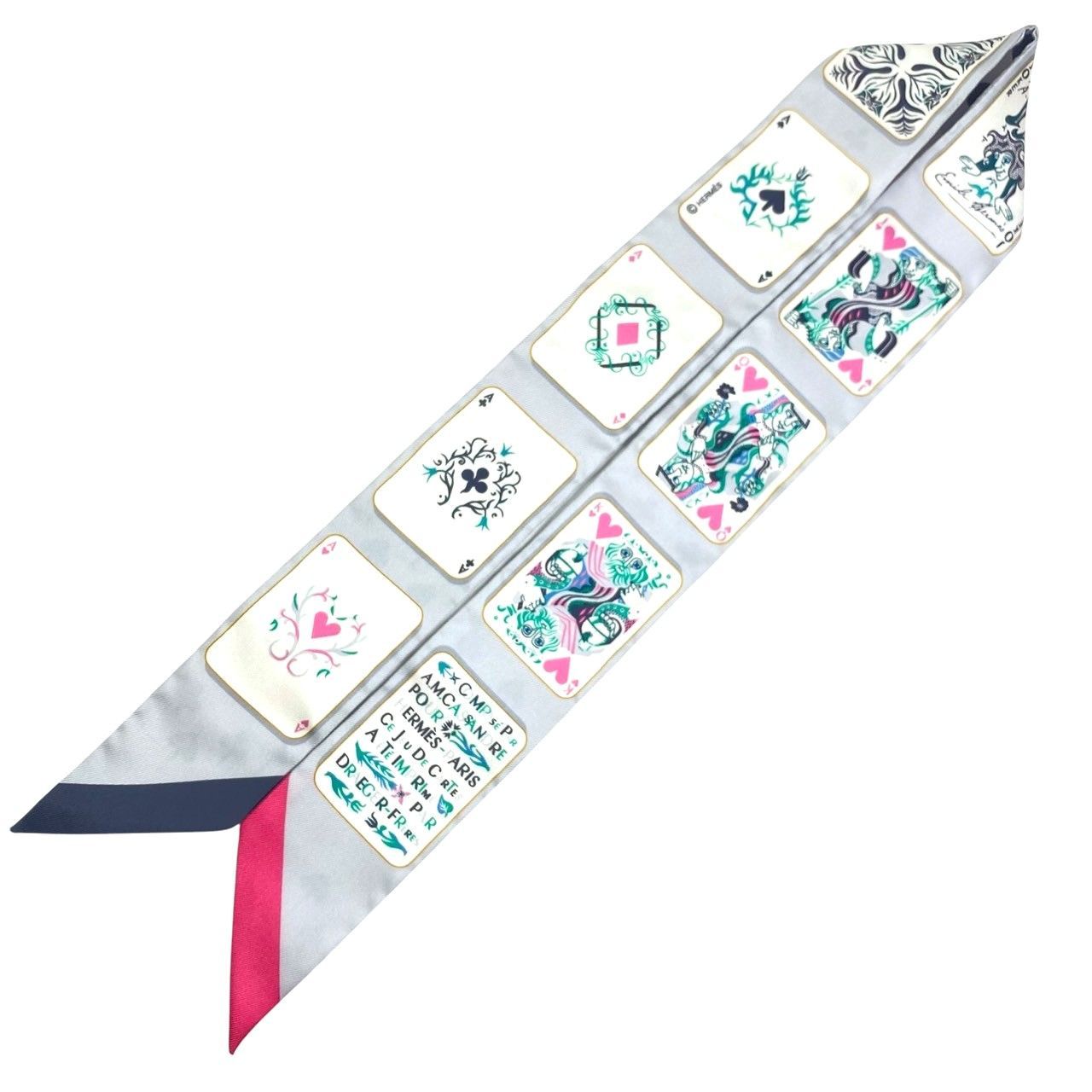 【美品】エルメス ツイリー Jeu de Cartesジュ・ドゥ・カルト ピンク 2404 HERMES エルメス シルク ツイリースカーフ Jeu de Cartes