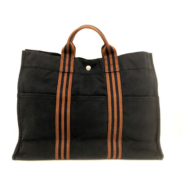 HERMES フールトゥ MM トートバッグ ネイビー ライン ブラウン