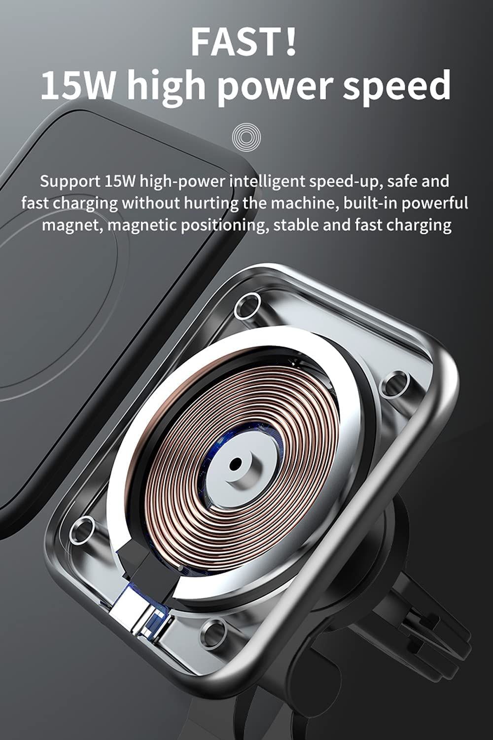 Aporia アポリア - iPhone 12用MagSafe対応車載カップホルダー| 15W高速充電マウントホルダー充電器 延長 な調節 なアーム付き ドライバー-助手席用 - ブラック