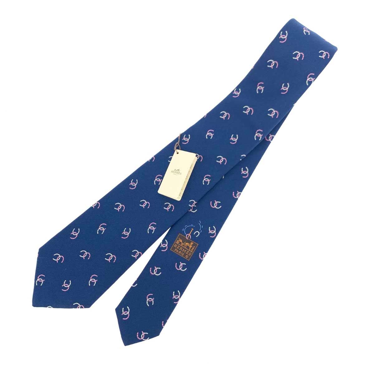 未使用品 HERMES エルメス ネクタイ 339359T ブルー 馬蹄柄
