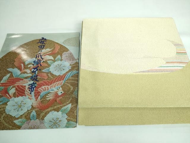 平和屋本店■極上　名門　安田綴れ　爪織本綴帯　八寸名古屋帯　鶴　金糸　冊子付き　逸品　DZAA5804kh5 平和屋本店□極上 名門 安田綴れ 爪織本綴帯 八寸名古屋帯 鶴 金糸