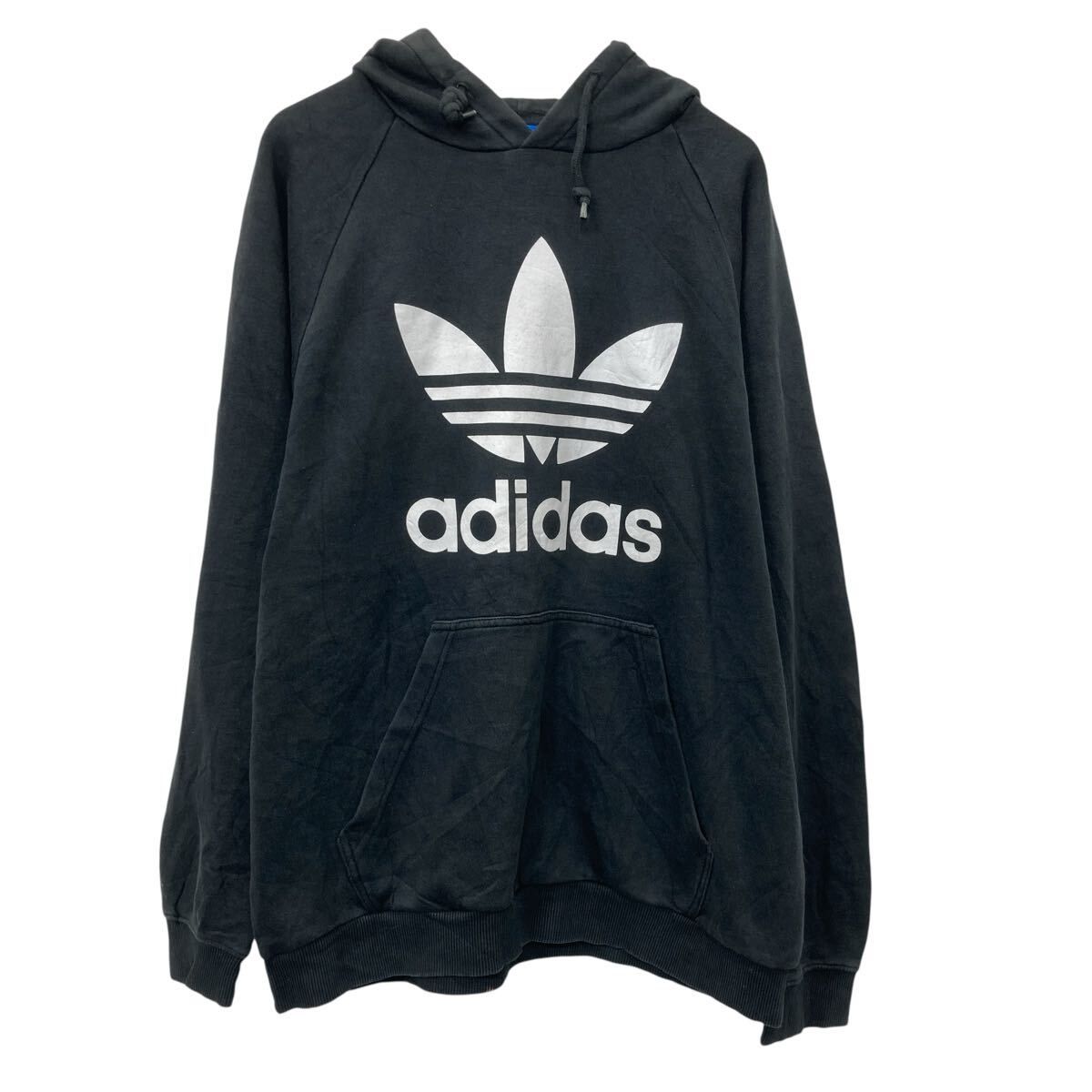 adidas プリントスウェット パーカー L ブラック ホワイト アディダス