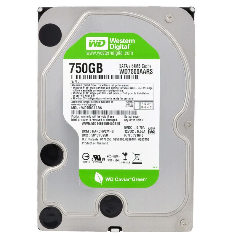 ハードドライブ Western Digital 750GB WD7500AARS 64MB 7200RPM Sata III 3.5 インチ