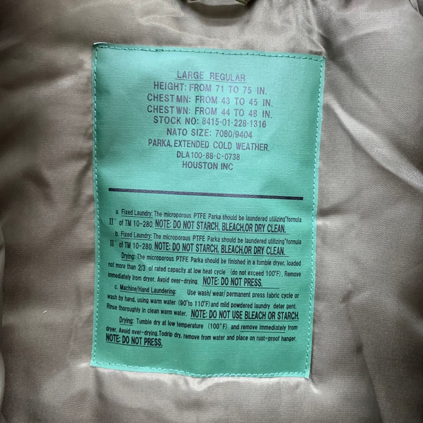 ヒューストン HOUSTON Gen III Level 7 DLA100-88-C-0738 ジャケット 