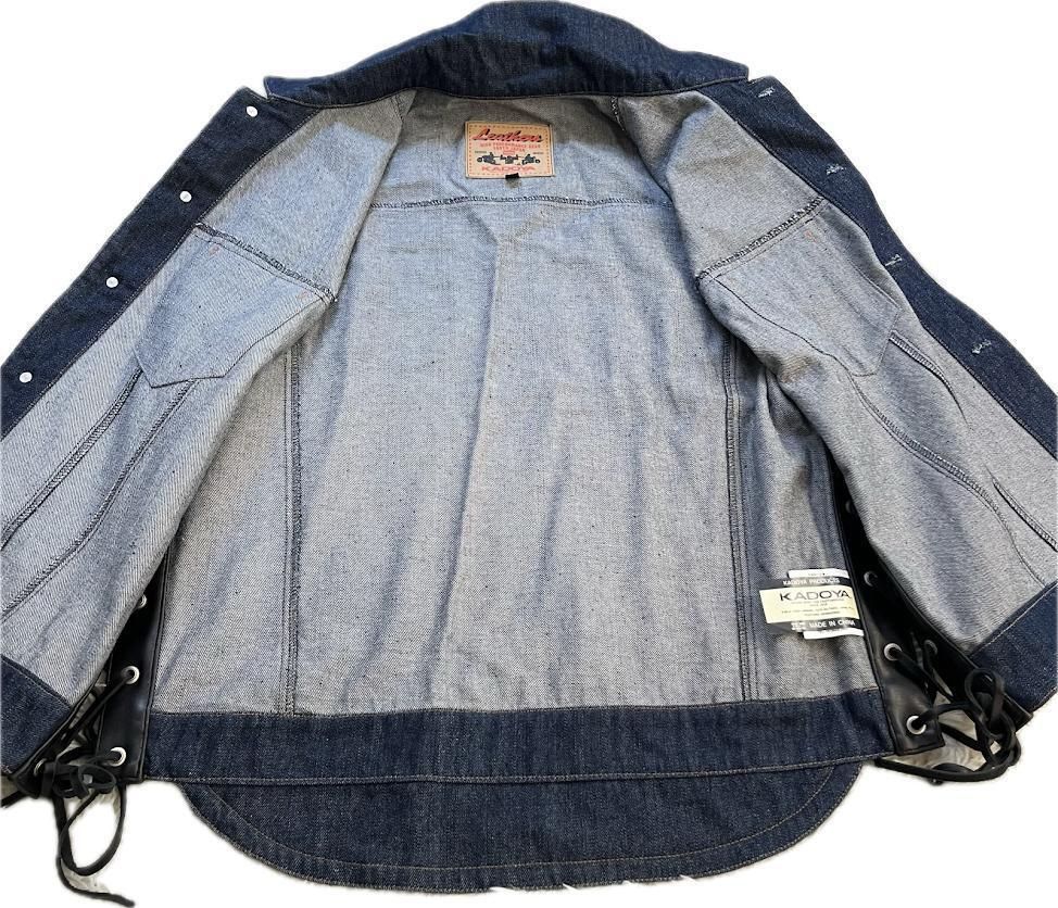 新品タグ付き】KADOYA カドヤ デニムベスト レザー切り替え 5L