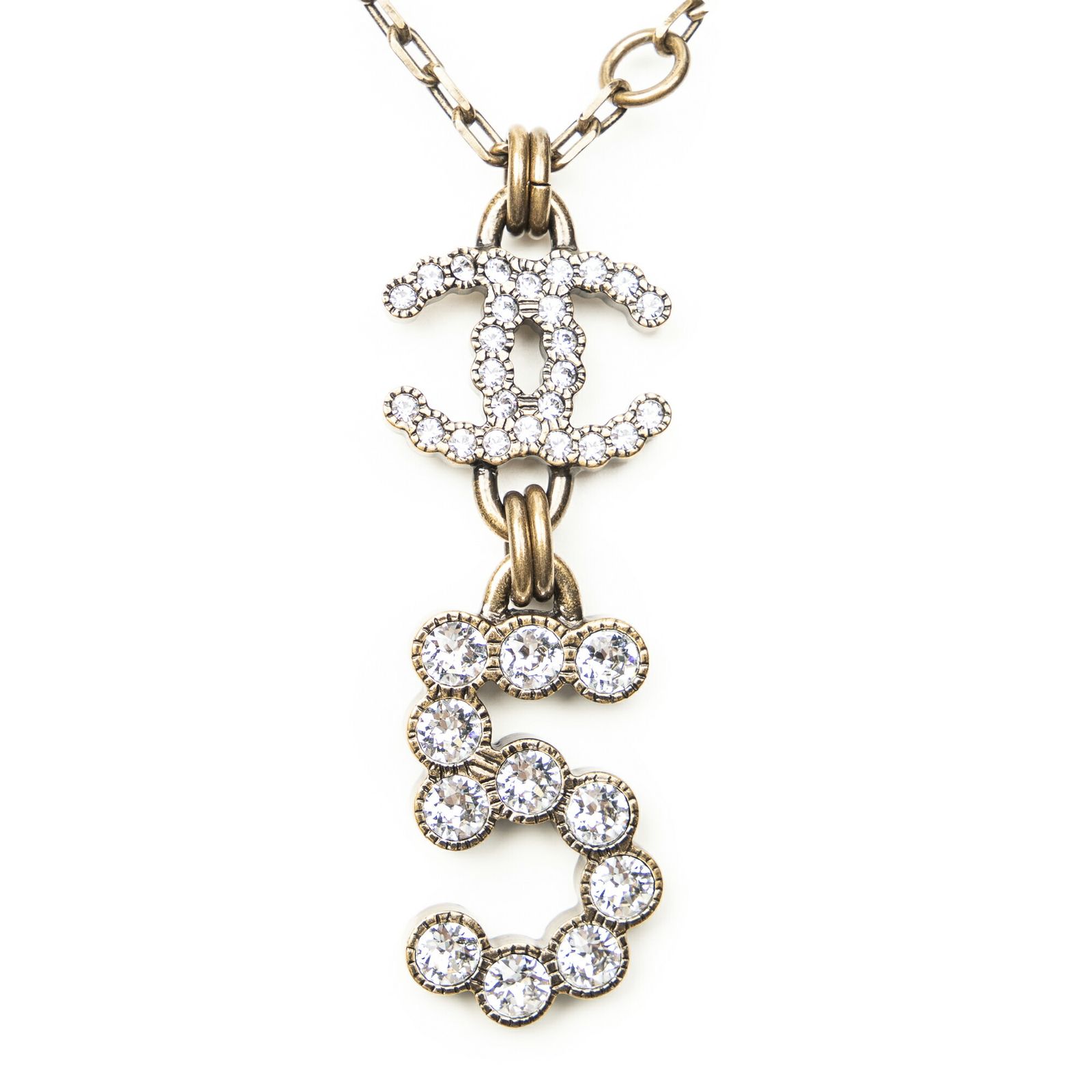 CHANEL シャネル CC No. 5 クリスタルペンダントネックレス 金金メッキA
