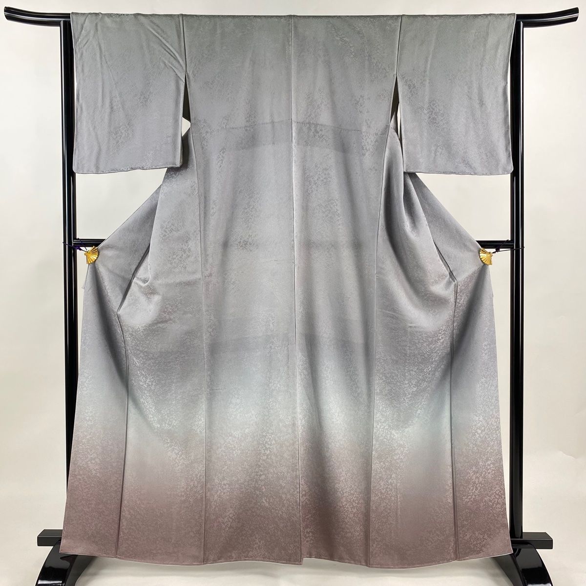 付下げ 身丈166.5cm 裄丈65cm L 袷 建物 樹木 ぬいつけ ぼかし 灰色 