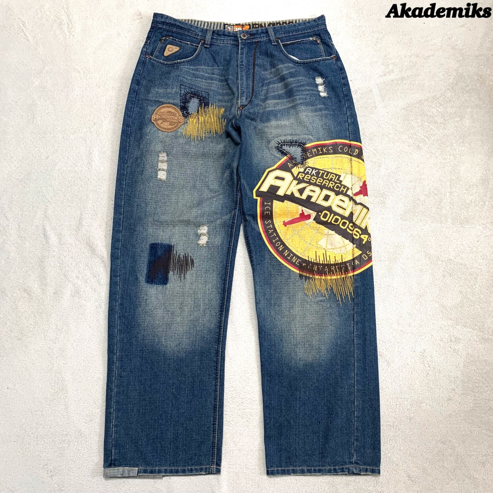 アカデミクス　akademiks デニム ジーンズ　ロゴ　セットアップ　パンツ アカデミクス AKADEMIKS バックロゴ 刺繍 デニム 42