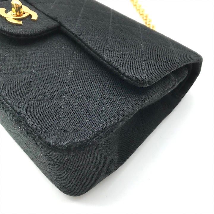 美品 CHANEL シャネル ココマーク ターンロック マトラッセ コットンジャージ Wチェーン Wフラップ ショルダー バッグ ブラック a4075 CHANEL - 良品 CHANEL シャネル ココマーク ターロック マトラッセ