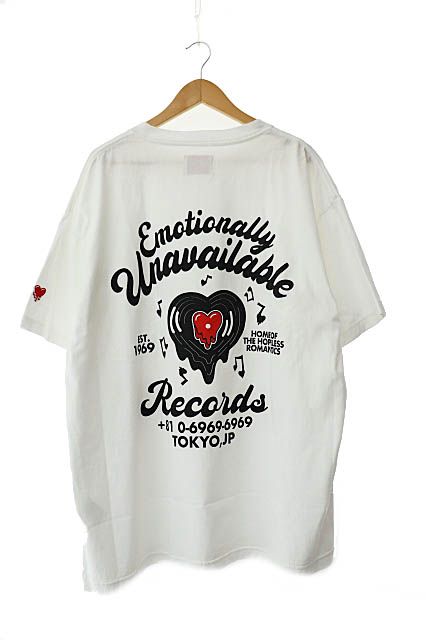 ■EMOTIONALLY UNAVAILABLE■レコード Tシャツ ユニセックス 白 Emotionally Unavailable - 【ラスト1点】RECORDS TEE