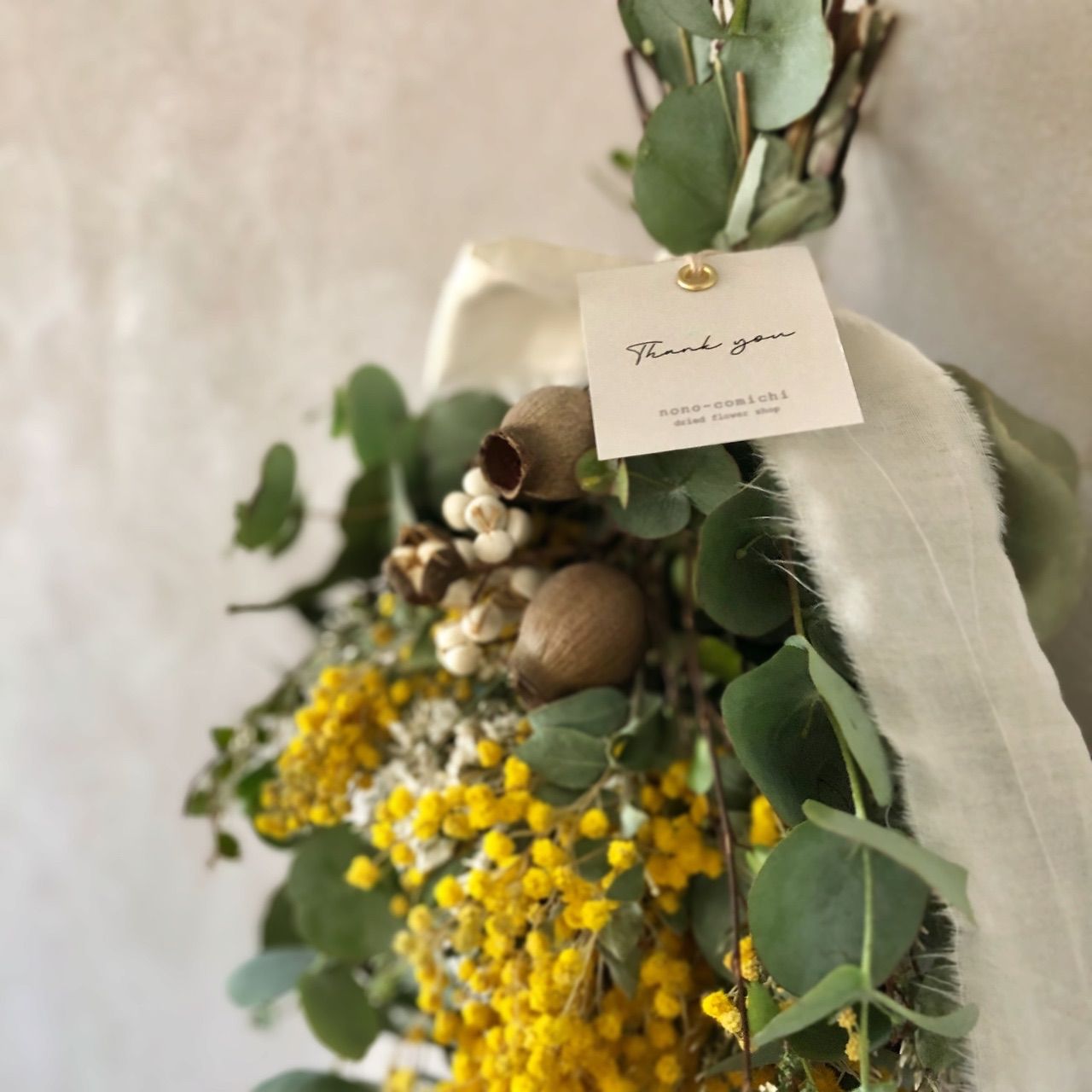 Spring 春の木漏れ日　ミモザのスワッグ　38cm Spring 春の木漏れ日ミモザのスワッグ38cm