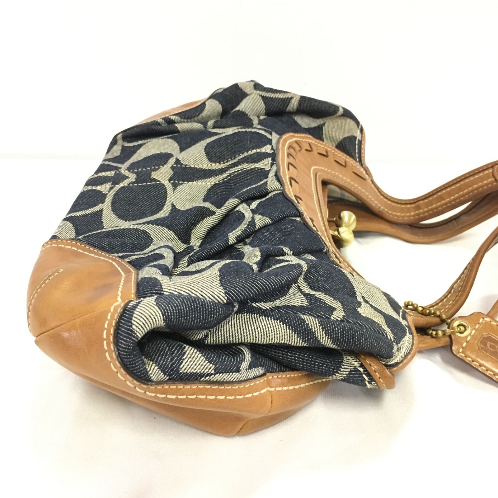 最終価格 11/27停止】 COACH コーチ デニムがま口ハンドバッグ ブルー 