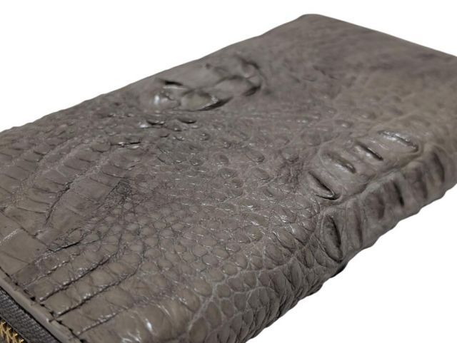 未使用 ノンブランド クロコダイル 長財布 ラウンドファスナー ジップアラウンド グレー 小銭入れ付き 背ワニ センター取り メンズ 紳士 未使用 ノンブランド クロコダイル 長財布 ラウンドファスナー ジップ