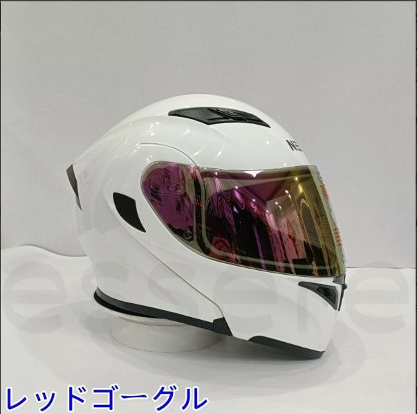 バイクヘルメット フルフェイスヘルメット ダブルレンズ M-XXLサイズ オートバイ用 シールド付 ゴーグル色選択可 ホワイト FFCRYSTALESIA_COM