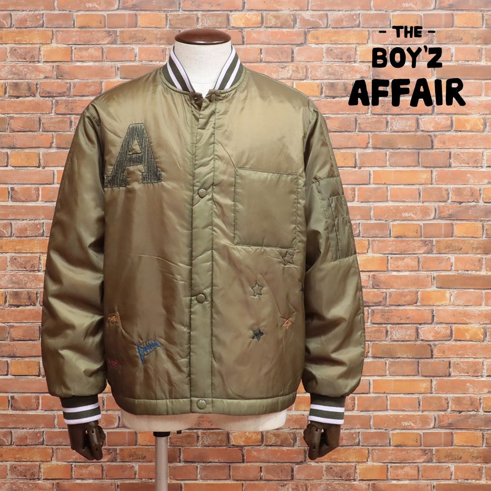 THE BOYZ AFFAIR/48サイズ/中綿ブルゾン 撥水 軽量 リップストップ ミリタリー ロゴ＆刺繍 インポート 新品/カーキ/kc166/
