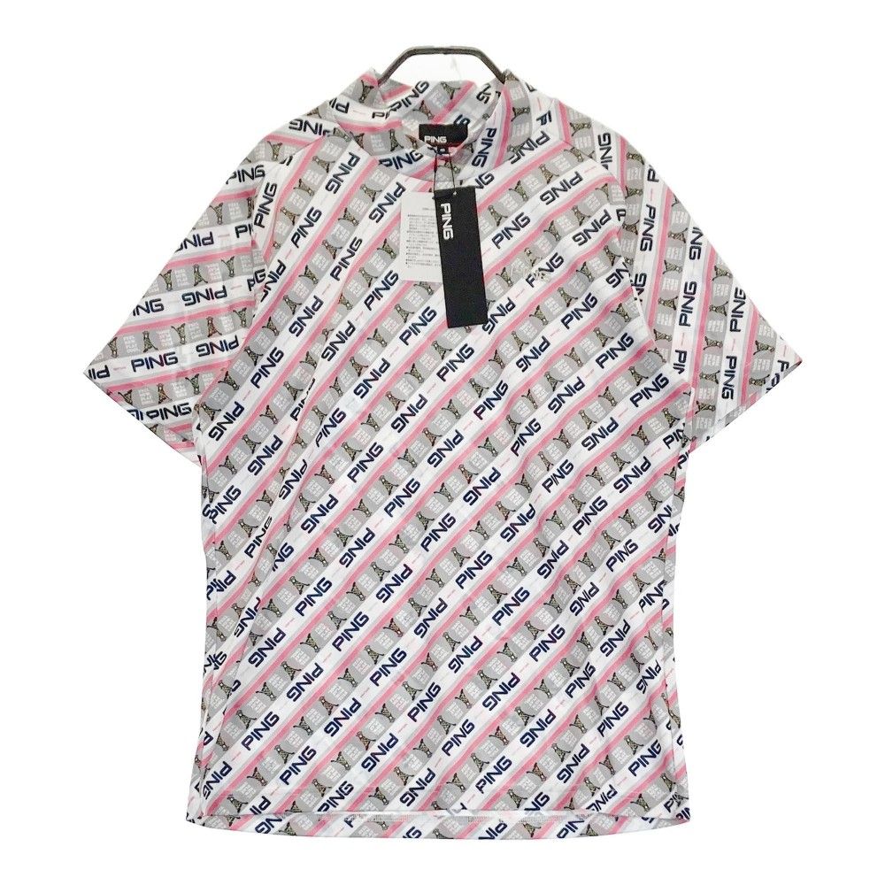 サイズ M PING ピン 2025年 ハイネック 半袖Tシャツ ロゴ総柄 ホワイト系 240101462524 ゴルフウェア メンズ ストスト