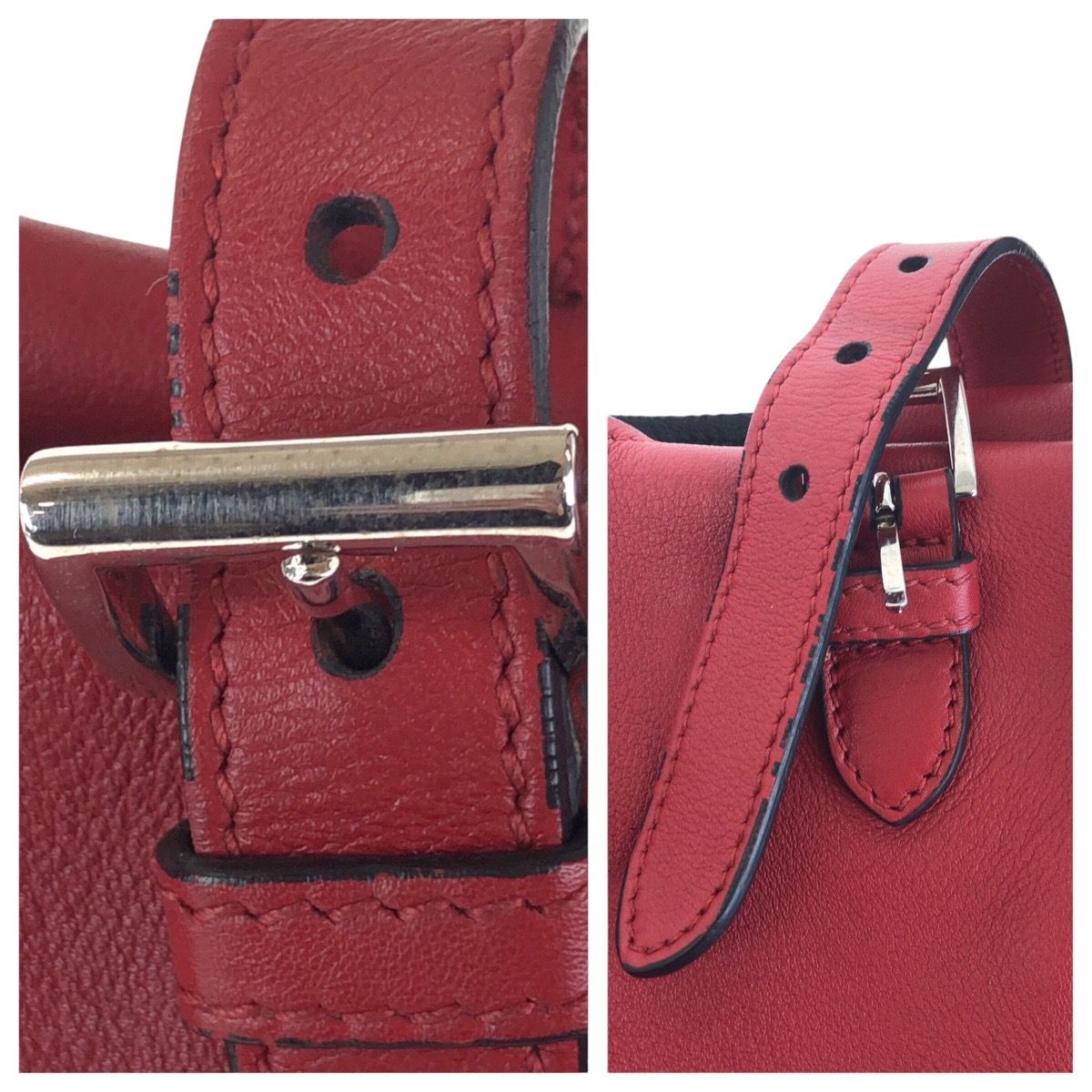 美品 PRADA プラダ レッド シルバー金具 レザー トートバッグ