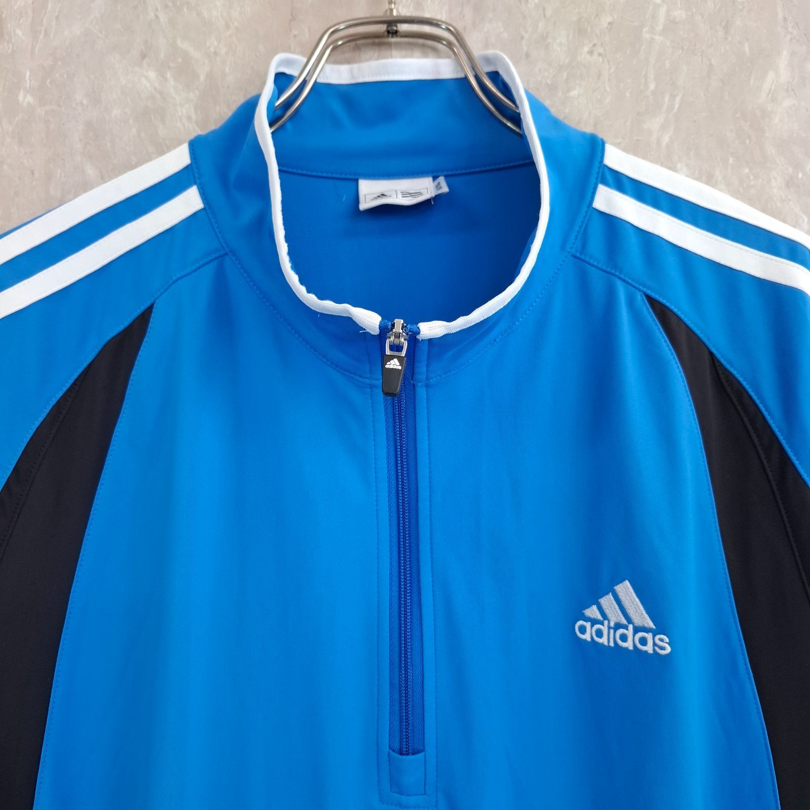 adidas アディダス 3本ライン ハーフジップ ブルー 青 ブラック