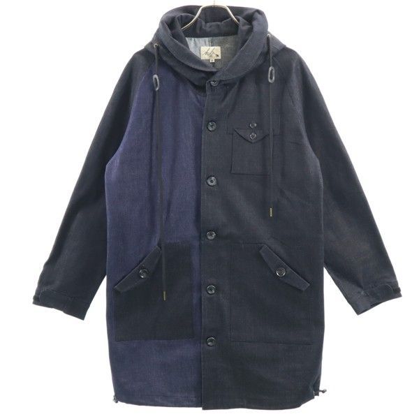 新品 エイチビー ビッグフード シルキー デニム モッズコート M