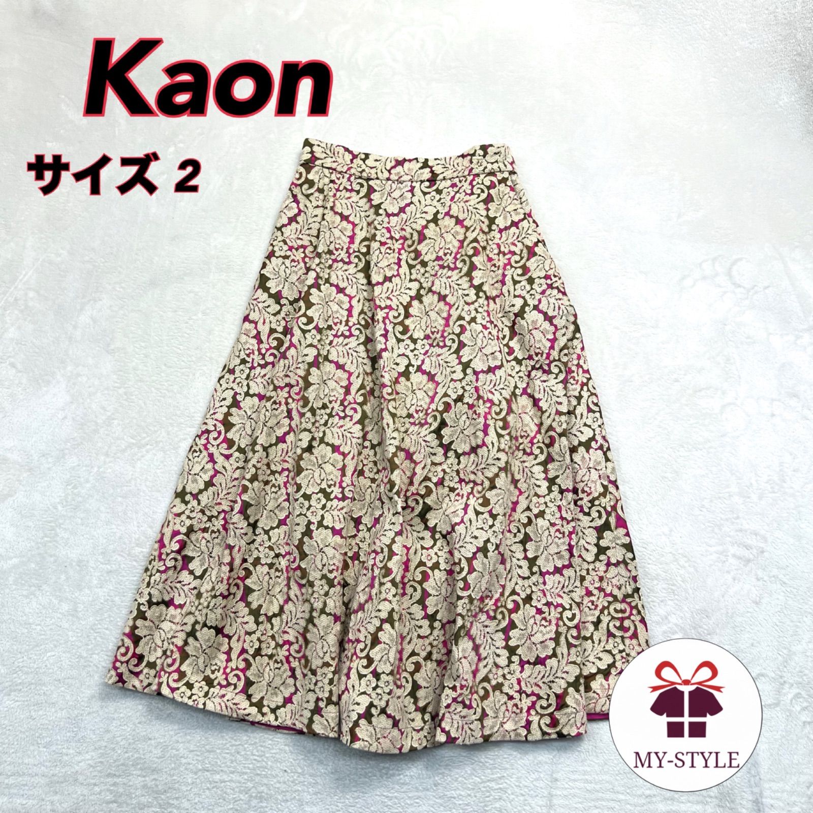 Kaon カオン フ スカート サイズ2 チェック柄 縫い付けレース ウエスト背面ゴム 秋冬