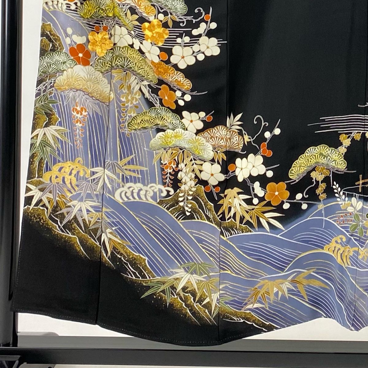黒留袖 身丈153.5cm 裄丈62cm S 袷 千總 落款 松竹梅 波頭 金糸 箔 黒  