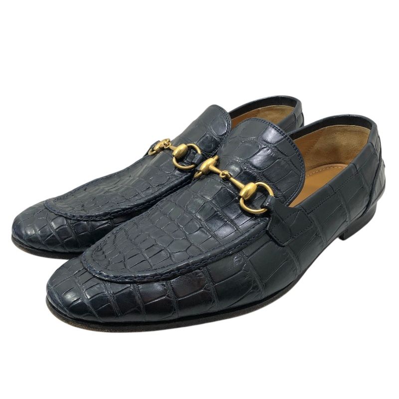 グッチ GUCCI ホースビット クロコダイル ローファー 406994 ネイビー クロコダイルレザー メンズ ローファー