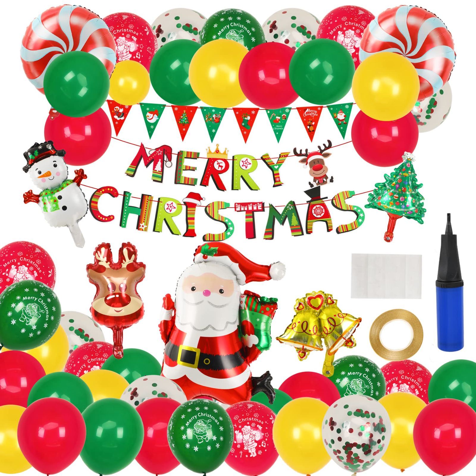 サンタさん CHRISTMAS MERRY ガーランド クリスマスツリー 飾り クリスマス クリスマス パーティー 62点セット 大容量 クリスマスバルーンセット 飾り 飾り付け 風船 JANLOFO