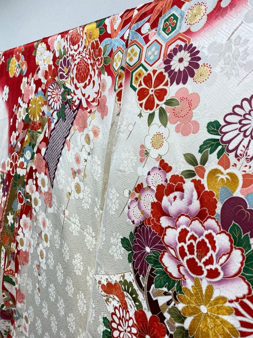 振袖 仮絵羽 舞台衣装 金駒 金彩 銀彩 紋意匠 正絹 未仕立て品 八掛