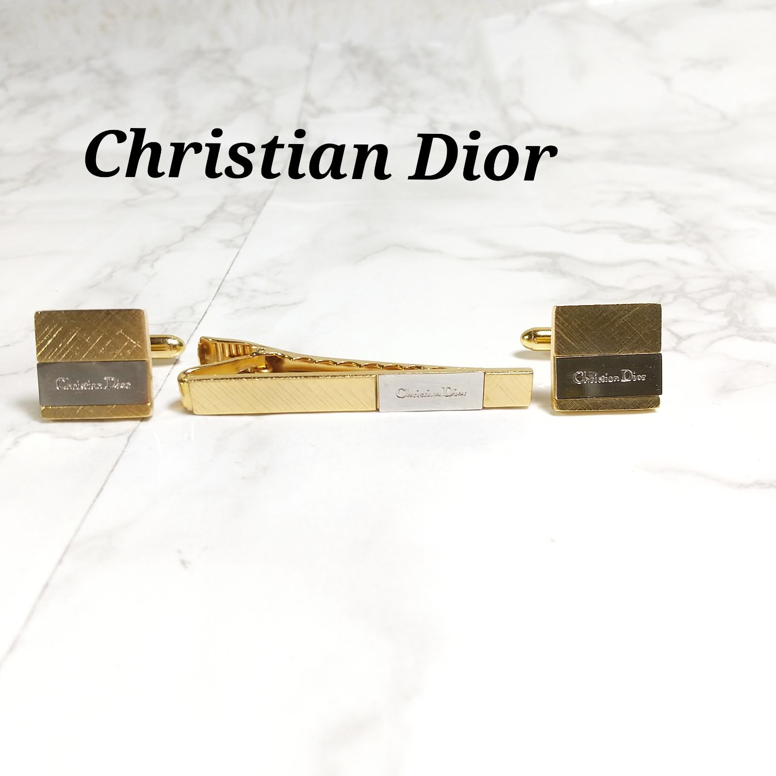 【美品】Christian Dior カフス タイピン ロゴ ゴールド×シルバー