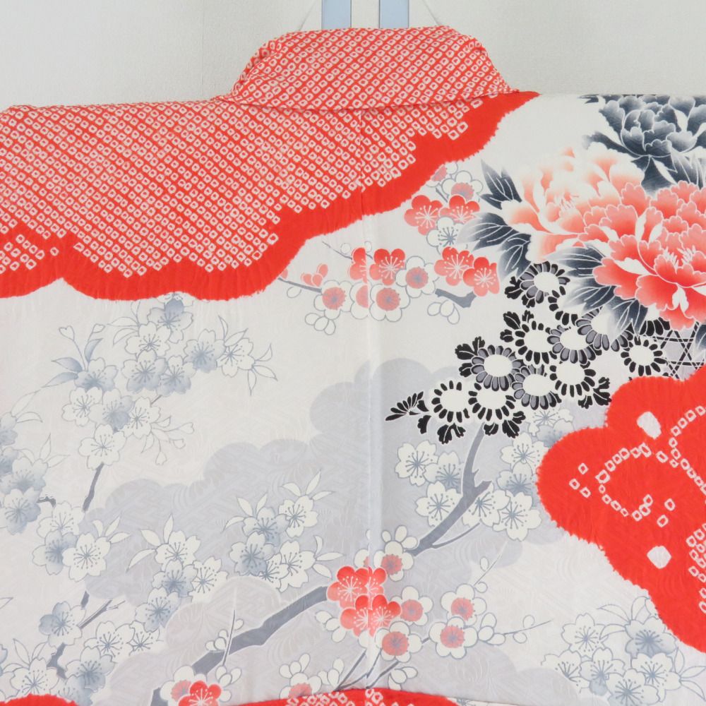 振袖 正絹 オレンジｘ白 絞り 花々紋様 袷 広衿 成人式 卒業式 舞台衣装 フォーマル 仕立上り 着物 身丈155cm 【キモノオフ野々市若松店】 振袖 正絹 オレンジx白 絞り 花々紋様 袷 広衿 成人式 卒業式 舞台