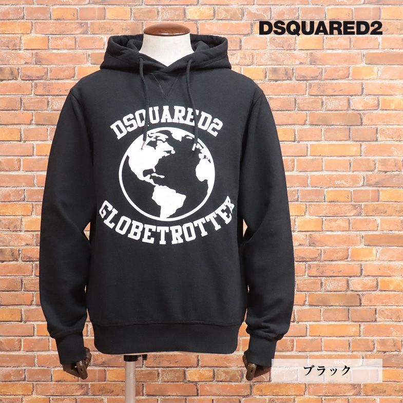 秋冬/DSQUARED2/Sサイズ/パーカー S74GU0646 スウェット快適 ロゴ＆地球プリント オーバーシルエット イタリア製 新品/黒/ブラック/jd274/