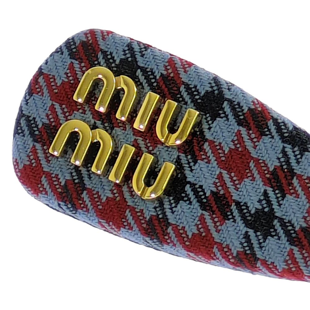 miu miu ミュウミュウ ロゴ 千鳥柄 チェックファブリック ヘアバレッタ ヘアピン ヘアアクセ 5IF188_2IEK_F04UM アトラスブルー ♀ A レディース 593847 DECORATOM_COM_BR